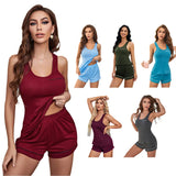 Fongt Home Suit Summer Sling Tank Top Shorts Pajamas Women-Outfit