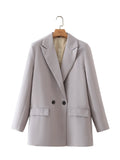 New Pure Color Double-Breasted Loose Casual Suit Jacket In Autumn-Outfit
