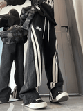 Patchwork Striped Baggy Boyfriend Jeans-Outfit