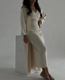 Fongt 2025 New Fashion Solid Color Long Knitwear Dress Elegant Suit Woman