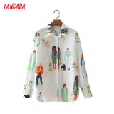Women Vintage Print Oversized Chiffon Shirt Long Sleeve Chic Female Casual Loose Shirt