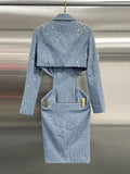 Sexy Double Buckle Skirt 2025 New Lumbar Heavy Industry Nail Bead Design Feeling Long-Sleeved Suit