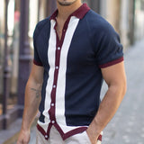 Fongt Men's Single-Dcupy Splicing-Colbled Knitted Shirt Men's Casual POLO Shirt