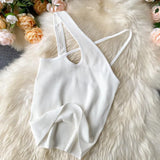 Cross Camis Slim Female Camisole Summer Hollow Out Streetwear Sleeveless Crop Top Solid Color Cotton Basic Women
