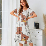 Fongt Pajamas Cartoon Printed Dress Dress Home Clothes