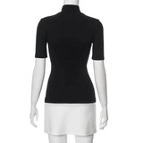 Mock Neck Short Sleeve Contrast Black N White Mini Dress-Outfit