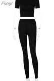 Solid Women Two Piece Set Short Sleeve Gym Top Crops Leggings Skinny Sporty Tracksuit 2023 Spring Summer Outfit