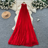 Fongt Summer Dress New Female High-End Feel Strapped Belt V Collar Horn Sleeves Thin Temperament Print Chiffon Dress