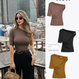 Fongt Women's ZA Explosion New Multi-Color Oblique Shoulder Design Side Top