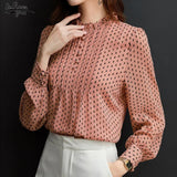 Autumn Style Chiffon Blouses Women Shirts Lady Casual Long Sleeve O-Neck Polka Dot Printed Chiffon Blusas Mujer