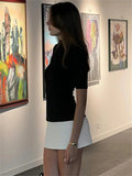 Mock Neck Short Sleeve Contrast Black N White Mini Dress-Outfit