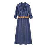 Fongt Explosion Woman With Belt Linen-Blend Shirt Dress