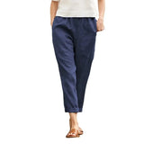 Summer Women's Cotton Linen Trousers Pants Solid Elastic Waist Oversized Pants Women Straight White Homewear Trousers