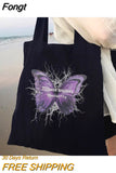 Women's bag Handbags Bags for women Butterfly lightning print Harajuku ladies casual shoulder bags large capacity printed