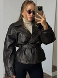 Fongt 2025 Explosion Long-Sleeved Collar With Short Locomotive Jacket Leather Coat Woman