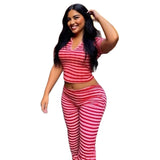 Fongt POLO Shirt With Striped Horn Pants Summer New Knitting Suit Woman