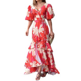 Fongt 2025 New Color V-Neck Bubble Sleeve High-Waisted Temperament Irregular Dress