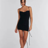 Fongt Summer New Women's Sexy Back Fashion One Word Collar Pleated Bag Hip Dress
