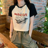 Fongt Print Short-Sleeved T-Shirt Female 2024 Summer Korean Version Of The New Slim And Versatile Short Student Jacket