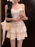 Fongt White Sling With Breast-Wear Vest Body Bm Half-Dress Skirt Set With Short Top Bottom Shirt Summer