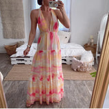 Fongt New Women's Dress Gradient Deep V Multi-Rope Band Strap-In Irregular Dress Dress