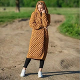 Autumn Winter Knitted Cardigan Women Casual Solid Hooded Long Knitted Coat Female Loose Overcoats Outwear Plus Size 4XL
