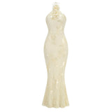 2024 Explosion Women's Temperament Hanging Neck Dress Flower Decoration Hot