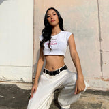 A Little Bit Spoiled White Graphic Crop Top-Outfit