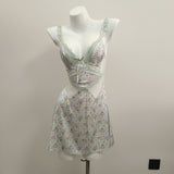 Fongt Pajamas 2025 Women's New High-End Printed Bows Small Breast With Chest Cushion Ice Ribbon Sling Skirt