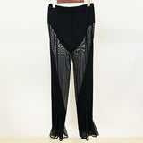 Fongt New Star Fashion Perspective Mesh Splicing Suit Personality Mesh Splicing Trousers