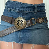 Metal Buckle Sunflower Small Design Leather Belt 2024 New Fashion Accessories-Outfit