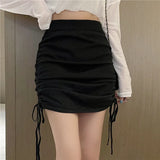 2025 New Drawstring Short Skirt Female Version Of High-Rise Thin Hot Girl A-Shaped Skirt Small Knitted