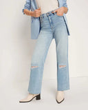 Direct Fashion Women High Waist Casual Straight Tube Hole Loose Nine Minutes Jeans Wish-Outfit