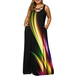 Fongt Summer Gradient Positioning Print V Neck Short Sleeve Large Size Pocket Dress