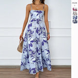 Fongt Summer Flower Printed Back Suspension Sexy High Waist A Dress Dress Woman