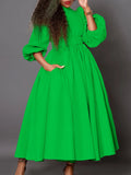 Fongt Women's Winter New Half-High Collar Long Sleeves To Close The Waist Temperament To Show Thin Swing Dress