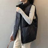 New Body Warmer Women's Down Cotton Vest Jacket Loose White Down Cotton Thick Waistcoat Vest Zipper Sleeveless Coat