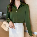 2022 fashion Silk Shirt Women Long Sleeve Shirts Women White Shirt Woman Silk Blouse Tops Casual Solid Basic Shirts