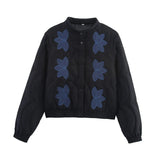 Fongt Women's Clothing 2025 Winter Small Collar Single Row Buckle Long-Sleeved Embroidered Cotton Coat Women A15067