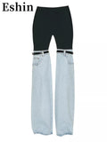 Design Sense Splicing Jeans Autumn 2024 New High Waist Straight Wide Leg Fashion Personality Chic Pants Female TH1098-Outfit