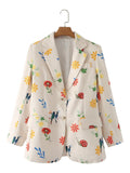 Colorful Flower Printing Women's Casual Suit Jacket In Spring 2024-Outfit