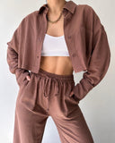 Fongt New Solid-Color Long-Sleeved Short-Sleeved Sleeve Trousers Set