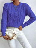 Fongt And Autumn Women's Fashion Round Collar Collar Knitted Sweater Thread Solid Color Top Lady