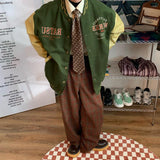 Vintage Badge Embroidered Varsity Jacket-Outfit
