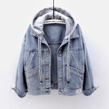 New Women's Denim Coat Loose Long Sleeve Bf Hooded Jacket 1028-0-Outfit