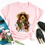 Women Sunflower Girl Printed T