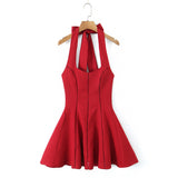 Fongt Style Collar Slings Waist Retro Skirt Dress Party Wide Swing Spliced Hanging Neck Miniskirt