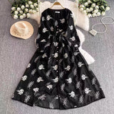 Fongt French Wind And Breeze Floral Dress Women's Autumn Mesh Embroidered Lantern Cuff Strap Design Chic Super Fairy Dress