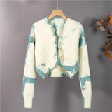 New 2022 Y2K Women's Autumn Winter Sweaters Pin Tie Dye Vintage Cardigans Cutout Fashionable Short Tops