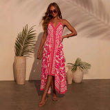 Fongt New Spring Summer Shoulder V-Neck Women's Slings Print Fairy Long Temperament Dress Dress Dress Dress